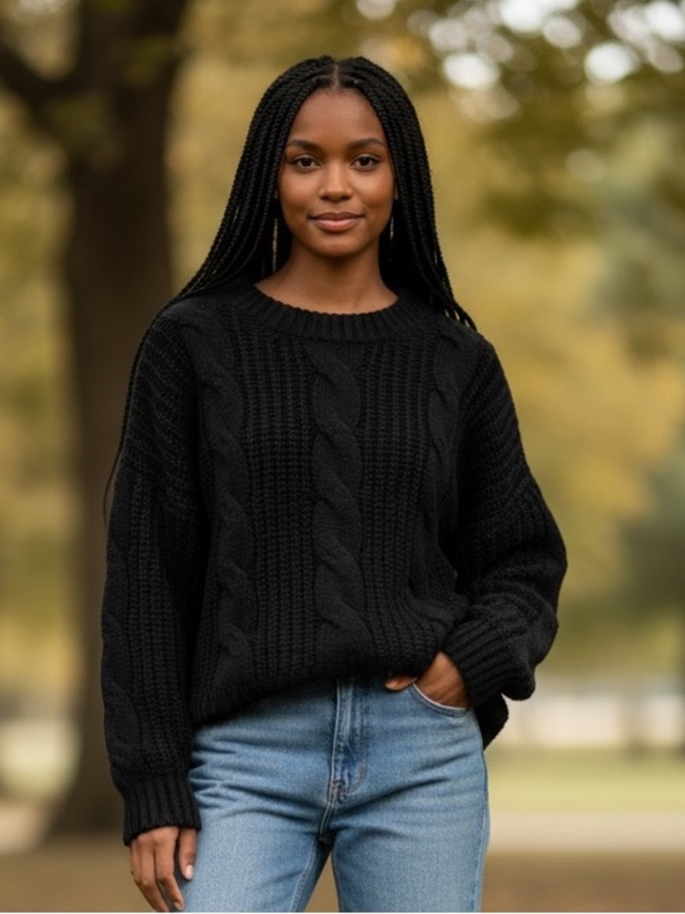 POL Black Chunky Crewneck Sweater